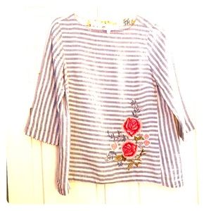 J. Jill linen top with flower embroidery